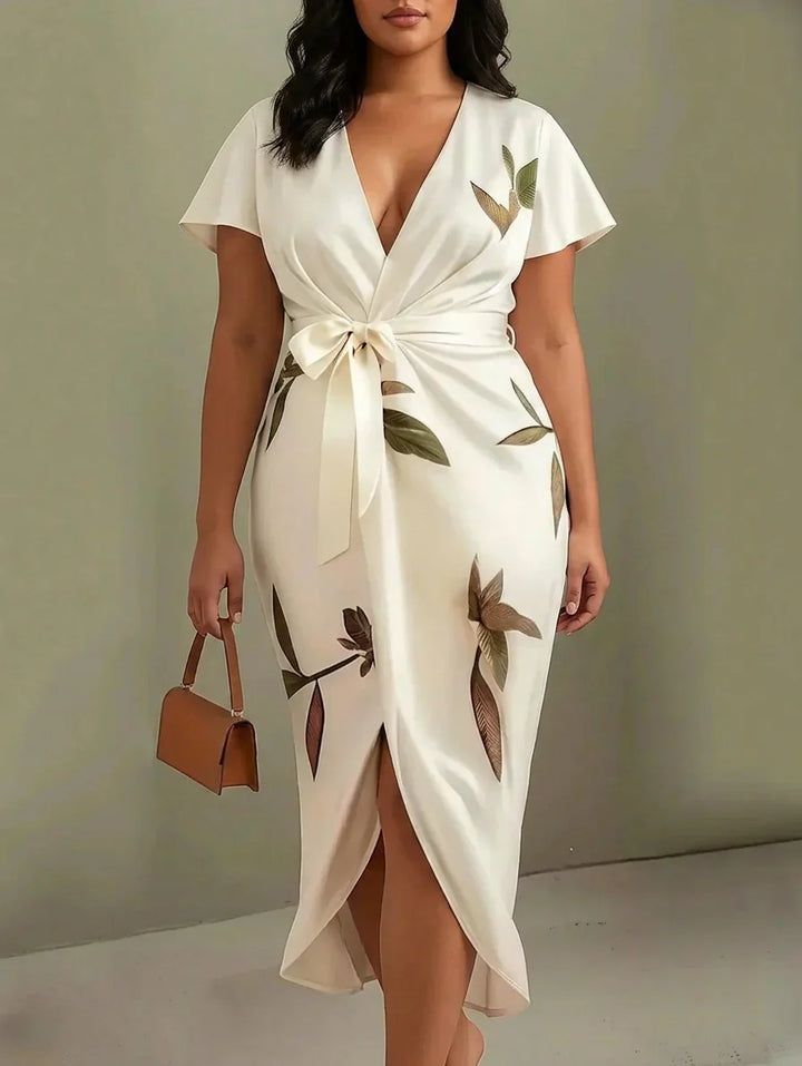 Judy | Abito Midi in Satin con Maniche Corte Bianche