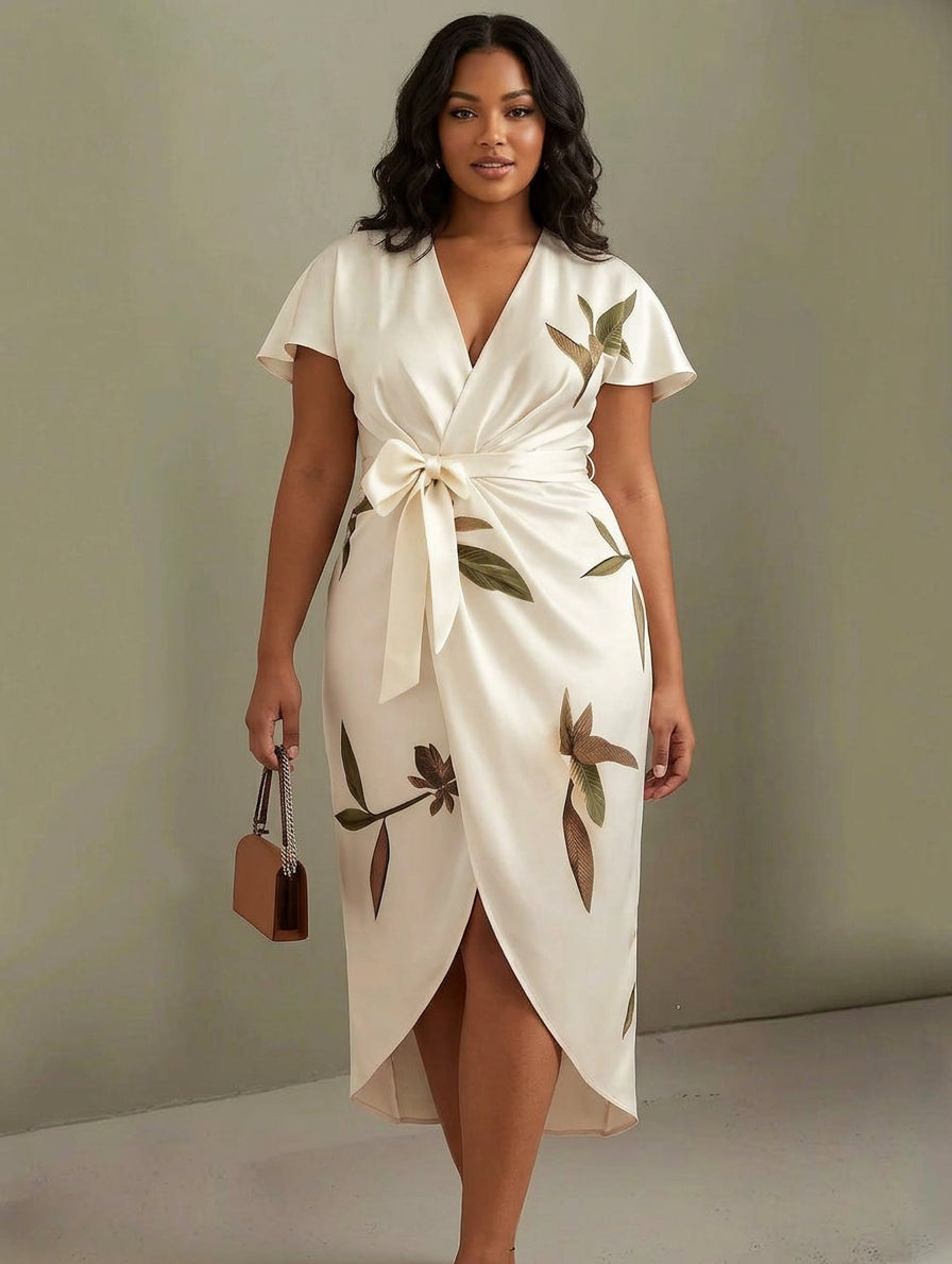 Judy | Abito Midi in Satin con Maniche Corte Bianche