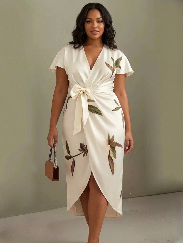Judy | Abito Midi in Satin con Maniche Corte Bianche