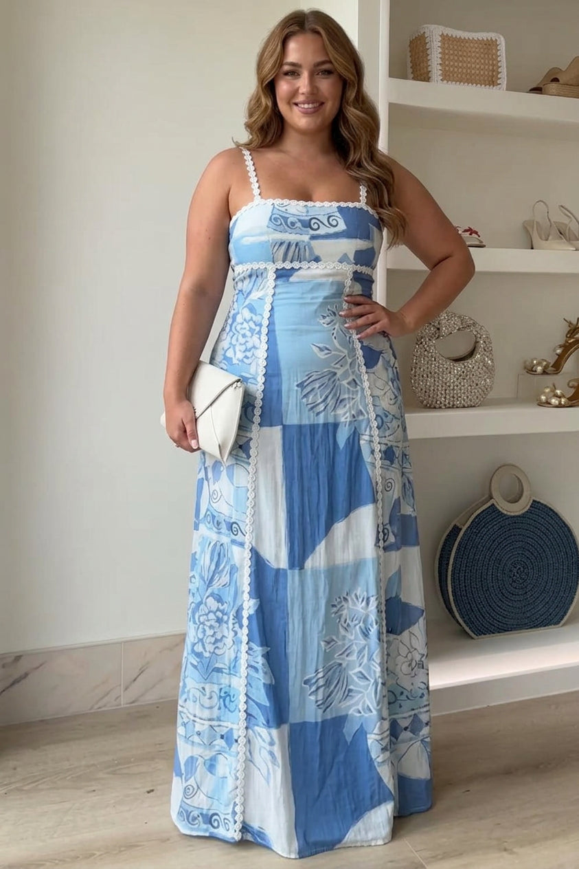 Eleonore | Abito Maxi Stampato con Fiocco e Spalline Ric Rac