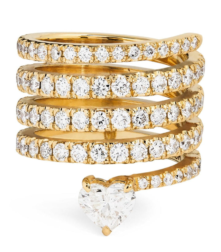 Anello Avvolgente a Cuore in Zirconia Oro Antico