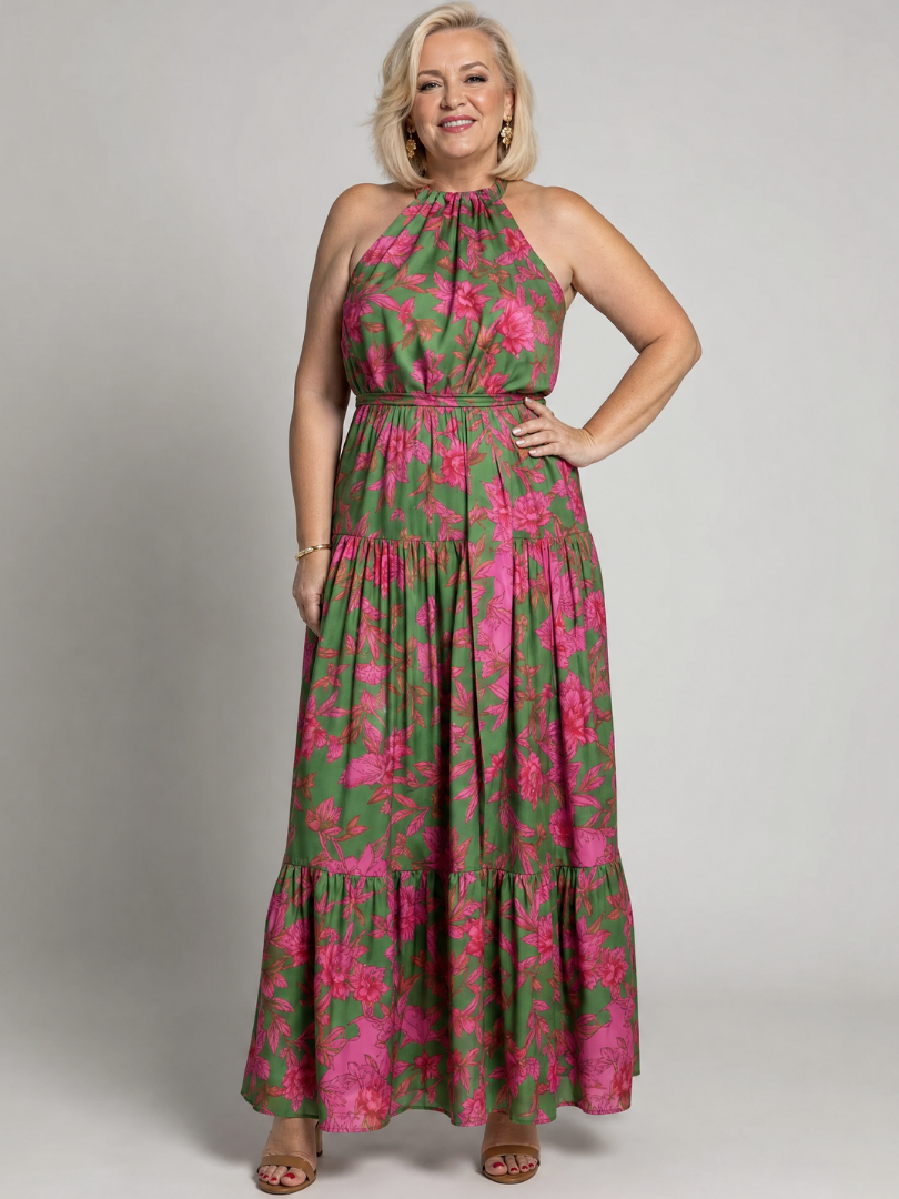 Rowen | Abito Midi Drappeggiato con Scollo Halter