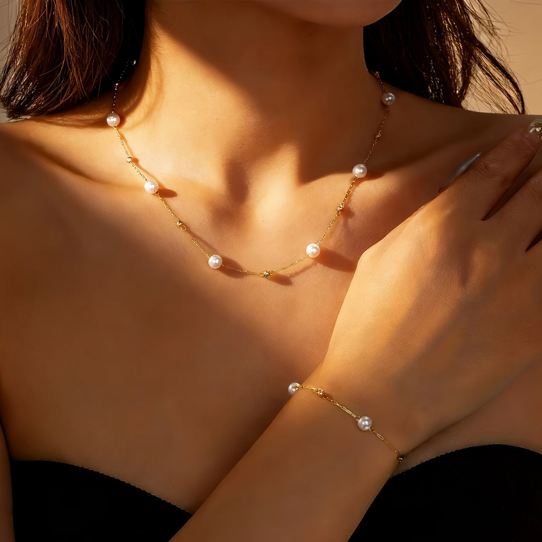Set di Gioielli con Catena di Perle Delicate
