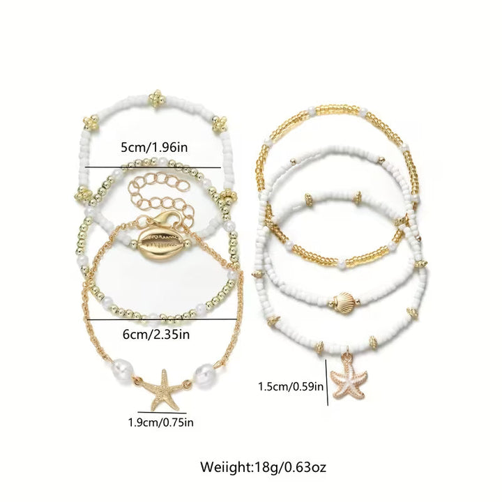 Set di 6 Bracciali in Oro Costiero e Perle