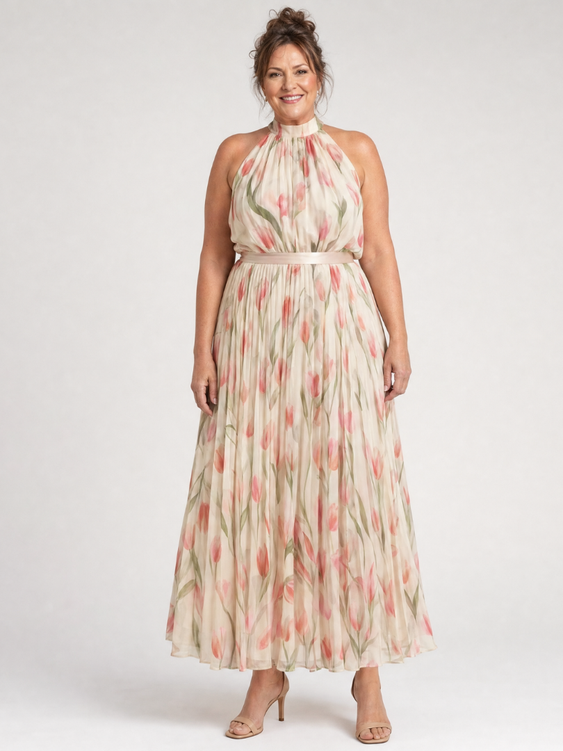 Aurelle | Abito Midi Floreale con Collo All'Incontro