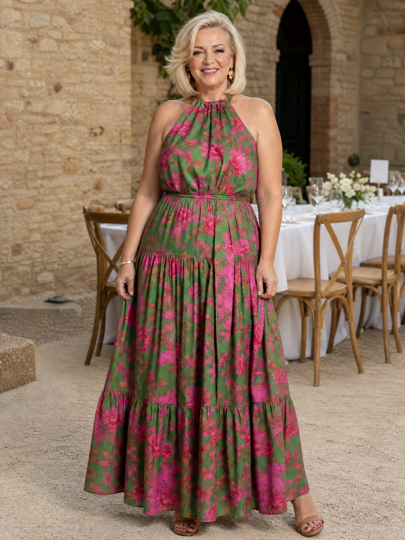 Rowen | Abito Midi Drappeggiato con Scollo Halter