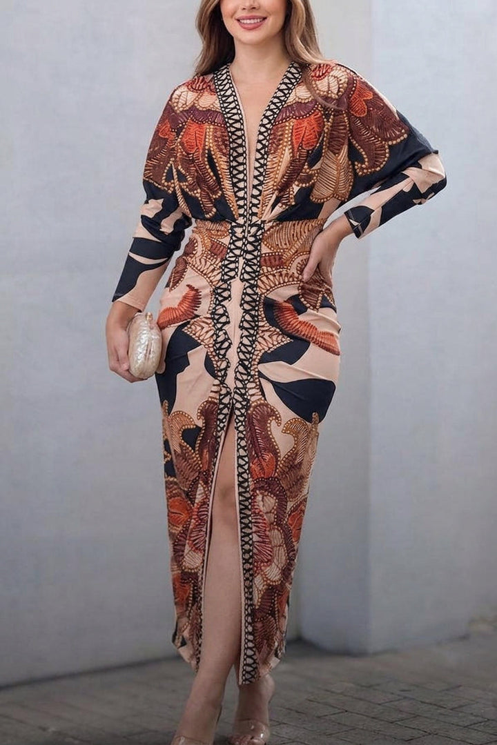 Eva | Vestito Midi Dolman con Stampa Unica Sun Escape