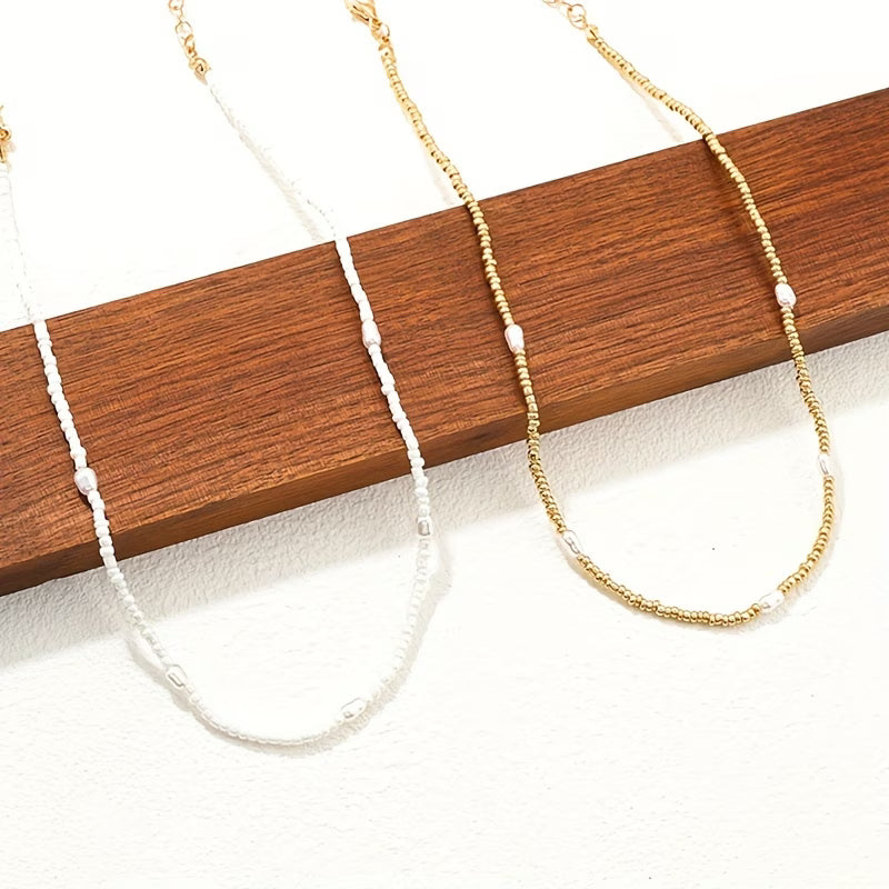 Set di Collana a Strati in Oro e Perle