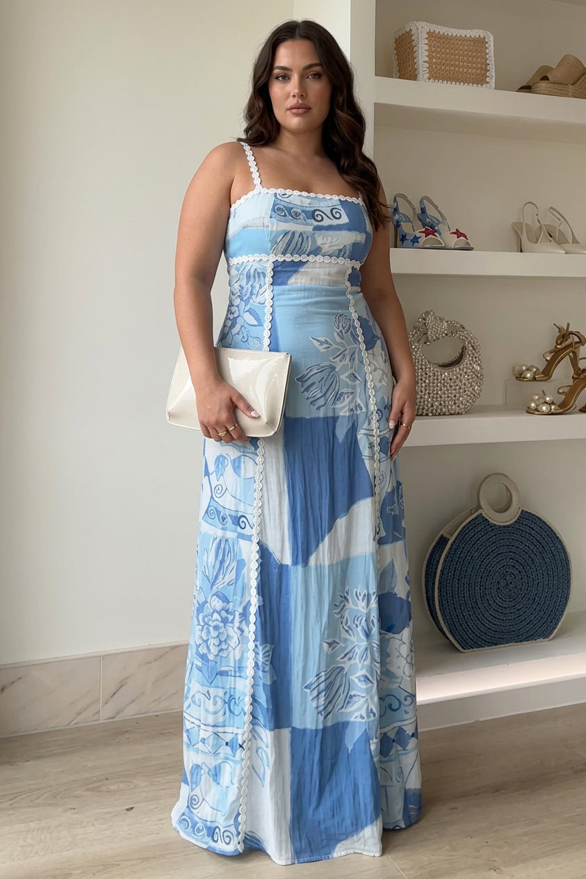Eleonore | Abito Maxi Stampato con Fiocco e Spalline Ric Rac