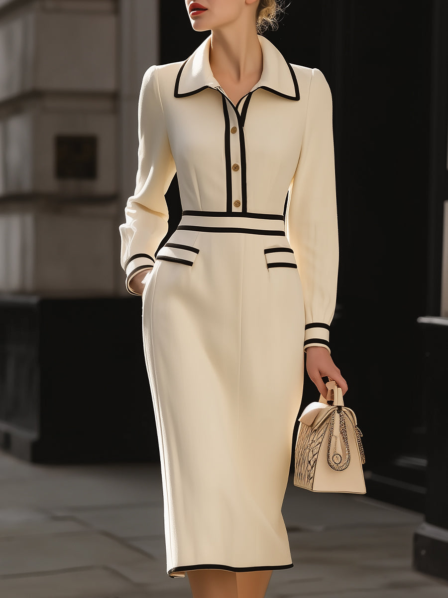 CIELO | Trim Midi Dress With Button Detail