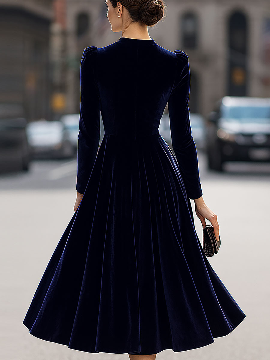 CIELO | Abito Midi Blu Navy a Maniche Lunghe