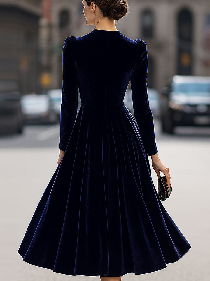 CIELO | Abito Midi Blu Navy a Maniche Lunghe