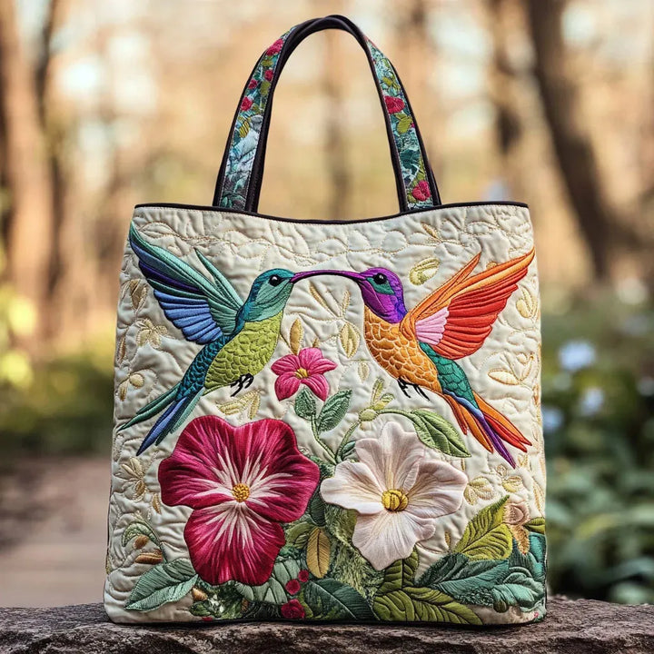 Borsa Trapuntata - Colibrì e Fiori Bianchi