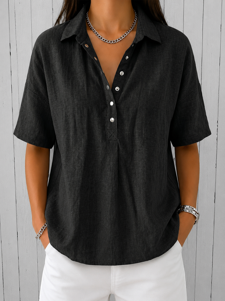 Ava | Blusa con Collo e Dettagli con Bottone