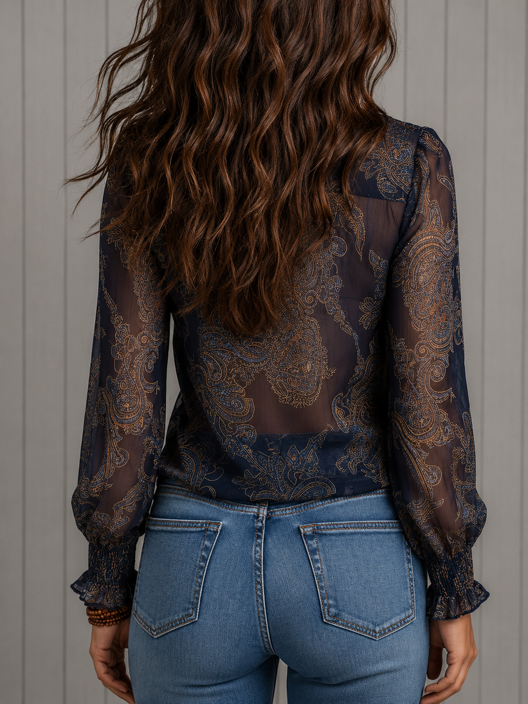Elise | Blusa in Chiffon con Rouches Paisley Barocco