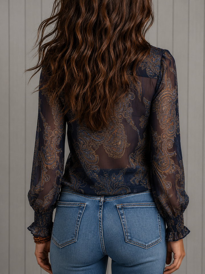 Elise | Blusa in Chiffon con Rouches Paisley Barocco