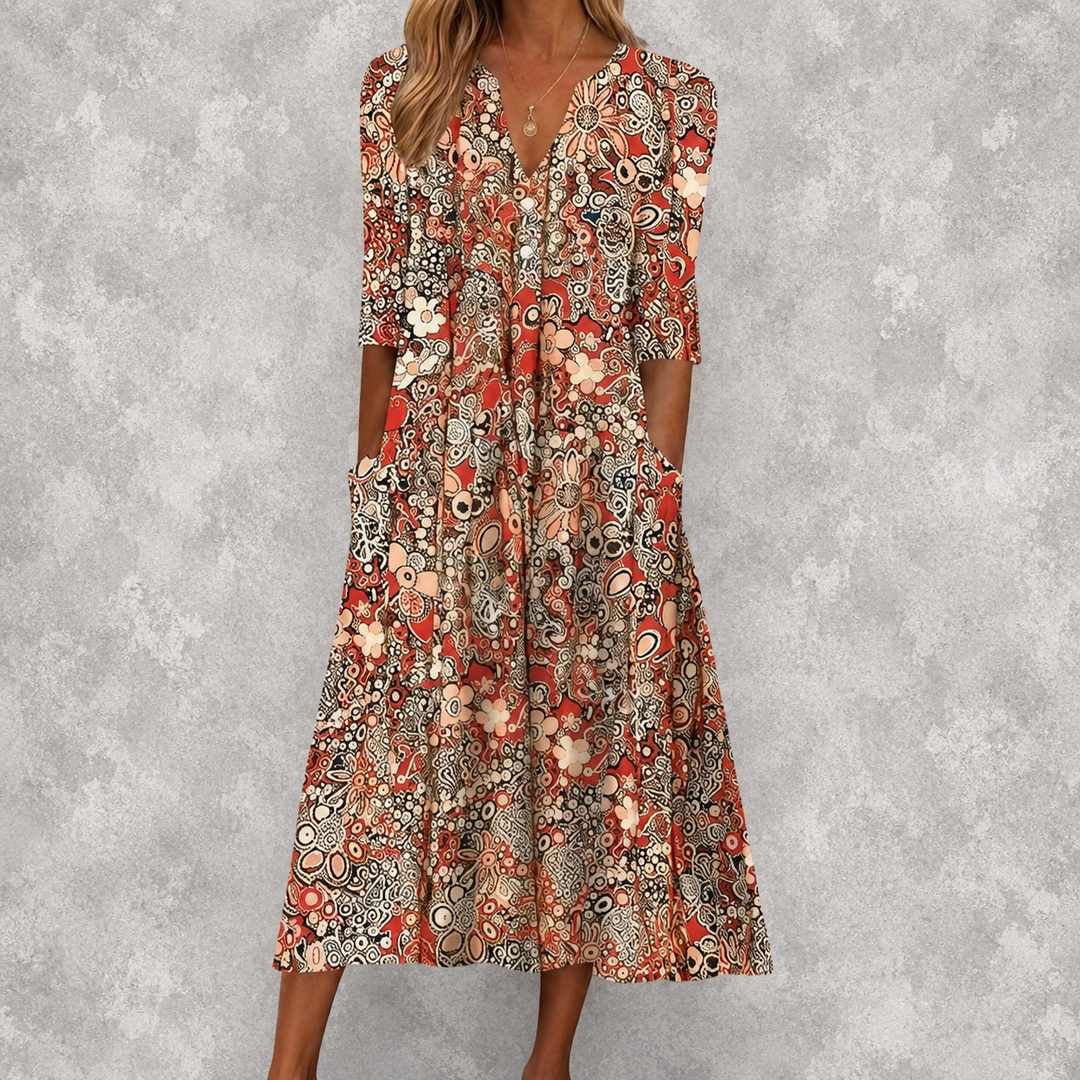 Evelyn | Abito Midi Elegante Con Tasche