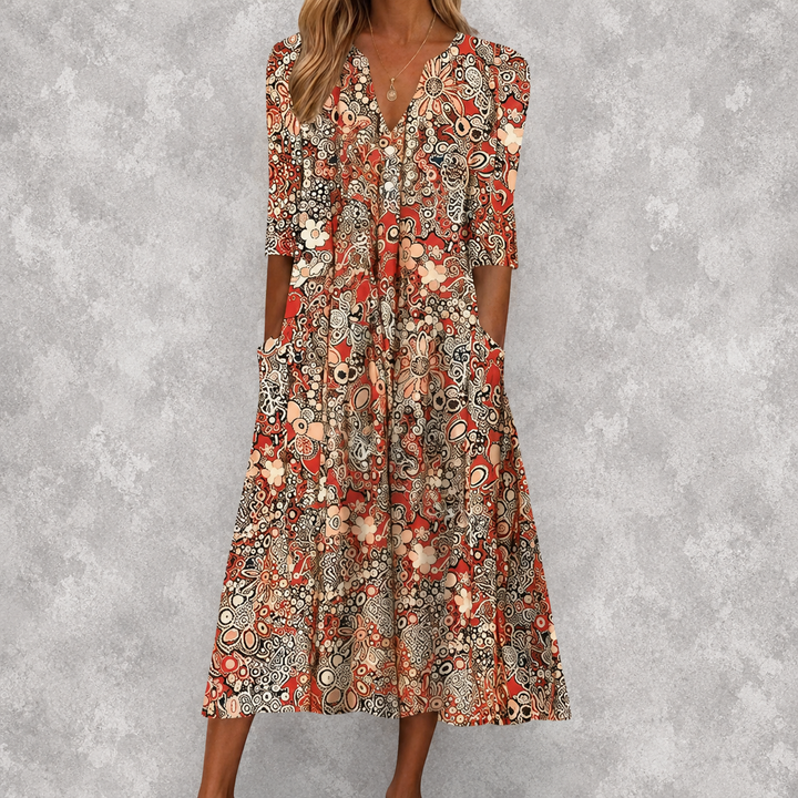 Evelyn | Abito Midi Elegante Con Tasche