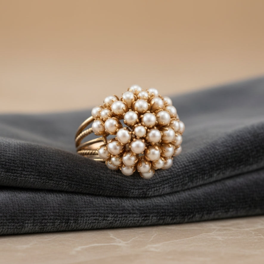 Anello in Oro con Perla Intarsiata Classica