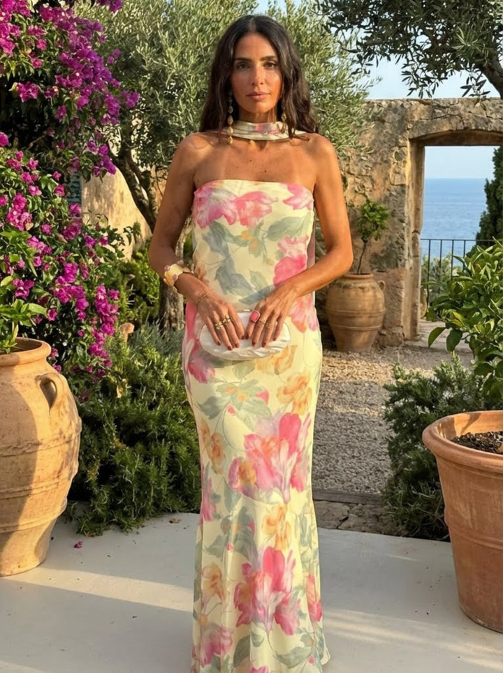 Abito lungo bustier floreale acquerello