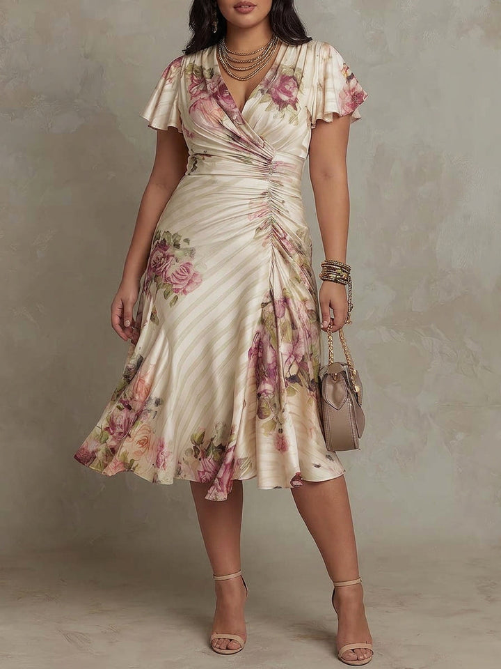 Margaret | Abito Midi in Satin Floreale Vintage