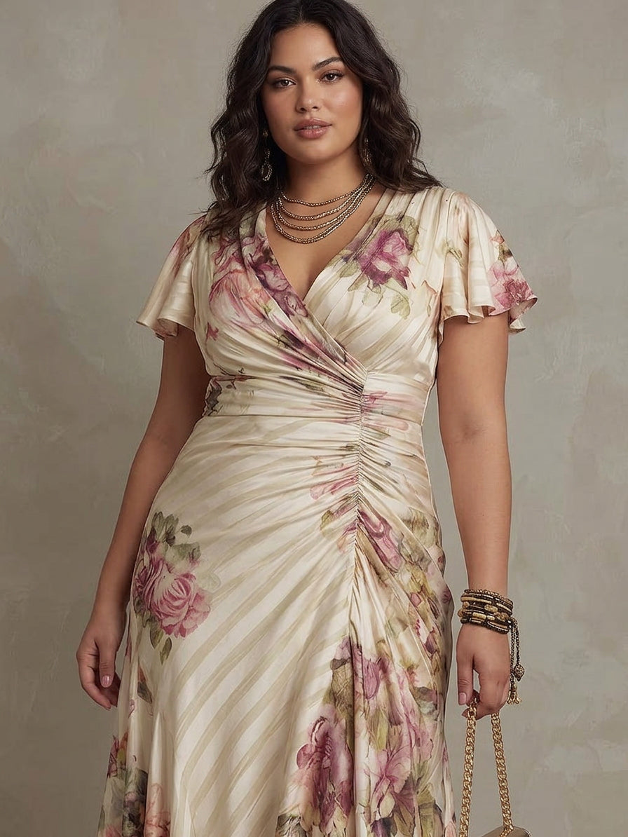 Margaret | Abito Midi in Satin Floreale Vintage