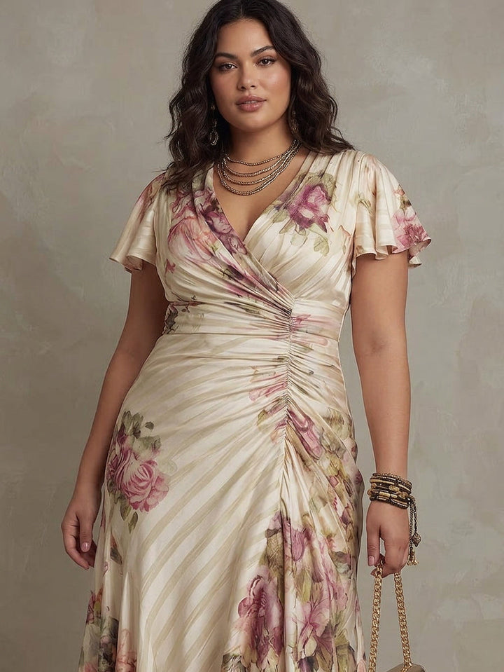 Margaret | Abito Midi in Satin Floreale Vintage