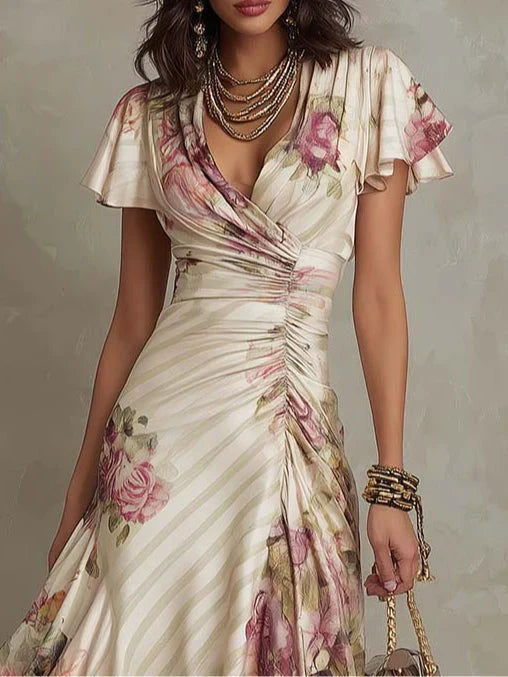 Alba | Elegante Vestito Midi Drappeggiato con Fiori
