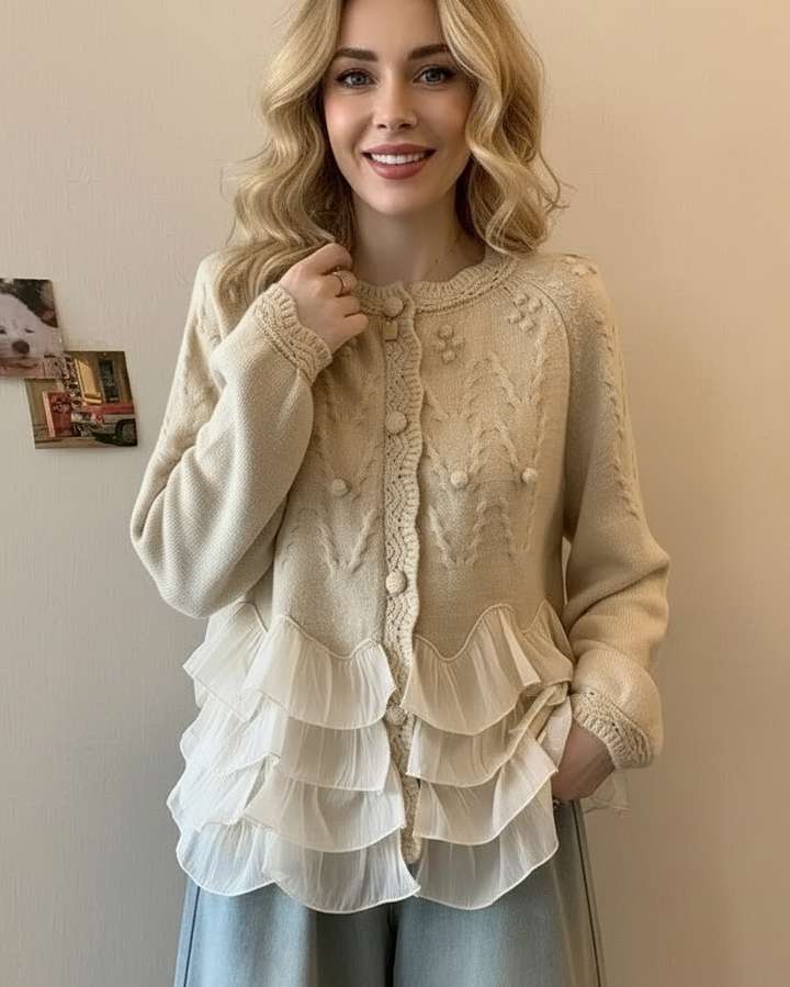 DELACROIX | CARDIGAN ÉLÉGANT EN MAILLE AVEC VOLANTS