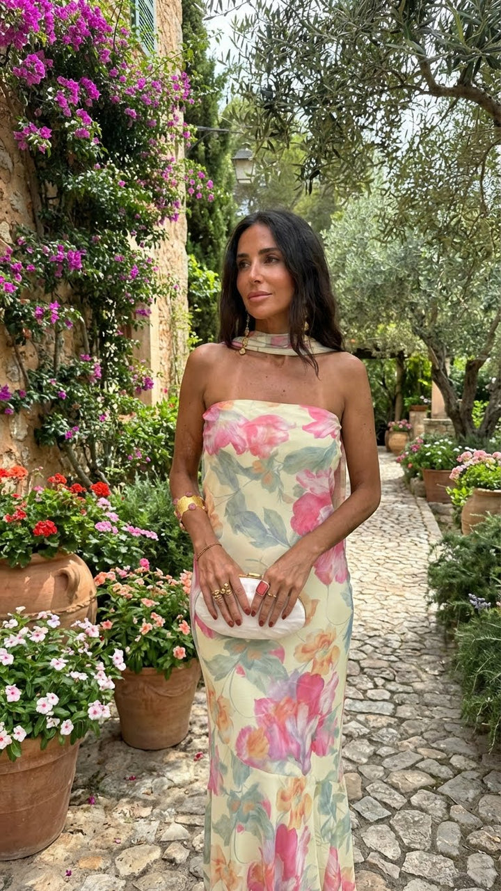 Abito lungo bustier floreale acquerello
