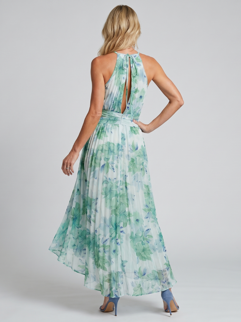 Portia | Vestito Midi con Scollo All'Americana e Motivo Floreale Pieghettato