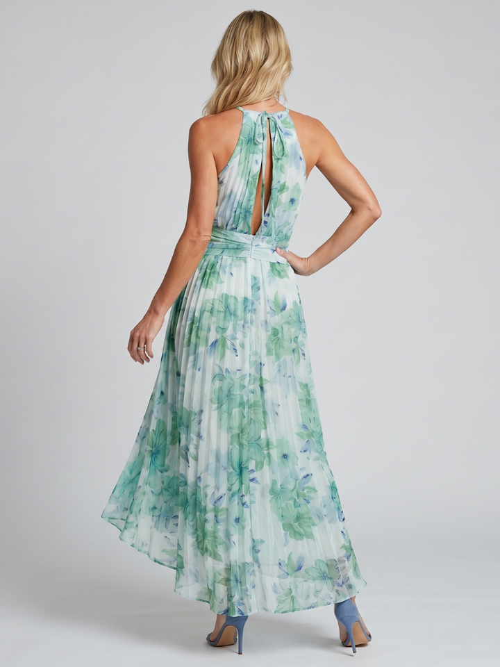 Portia | Vestito Midi con Scollo All'Americana e Motivo Floreale Pieghettato