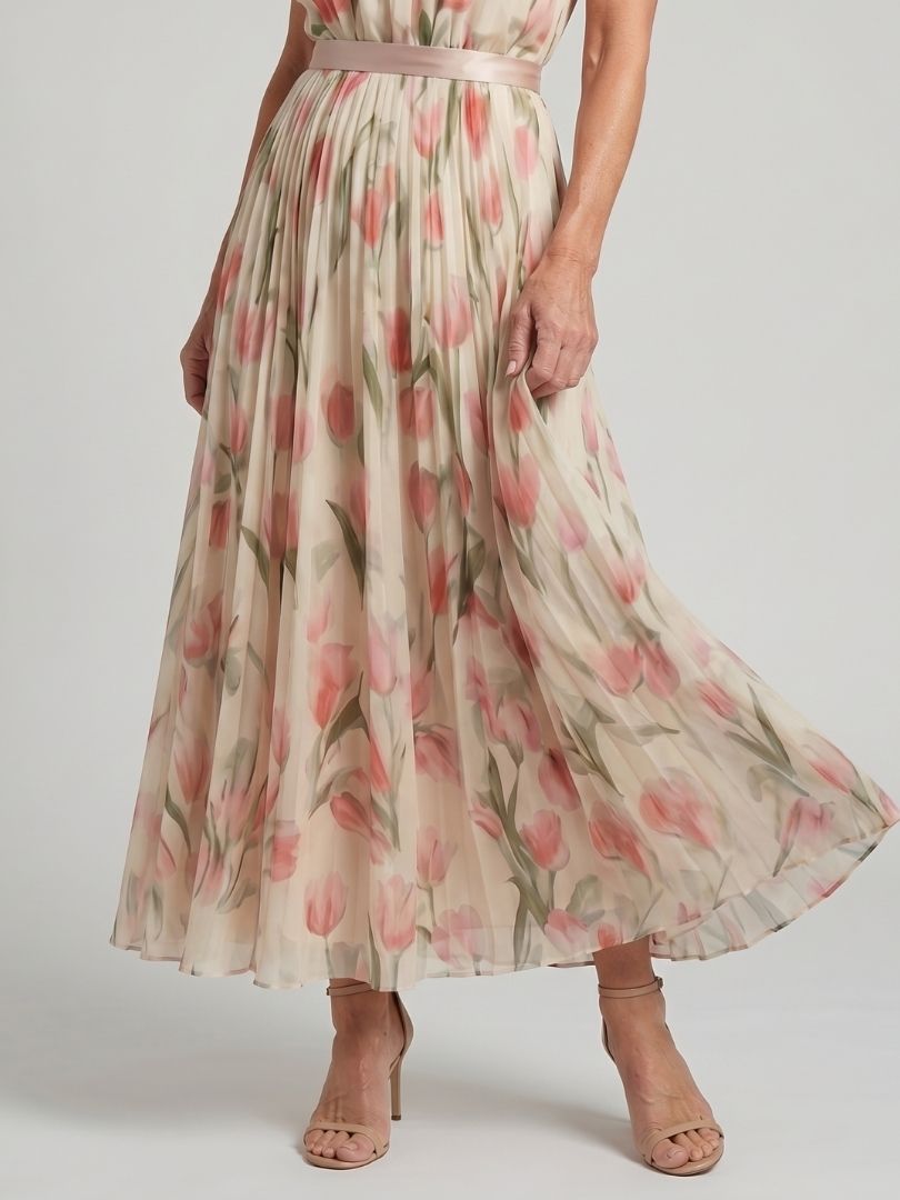 Aurelle | Abito Midi Floreale con Collo All'Incontro