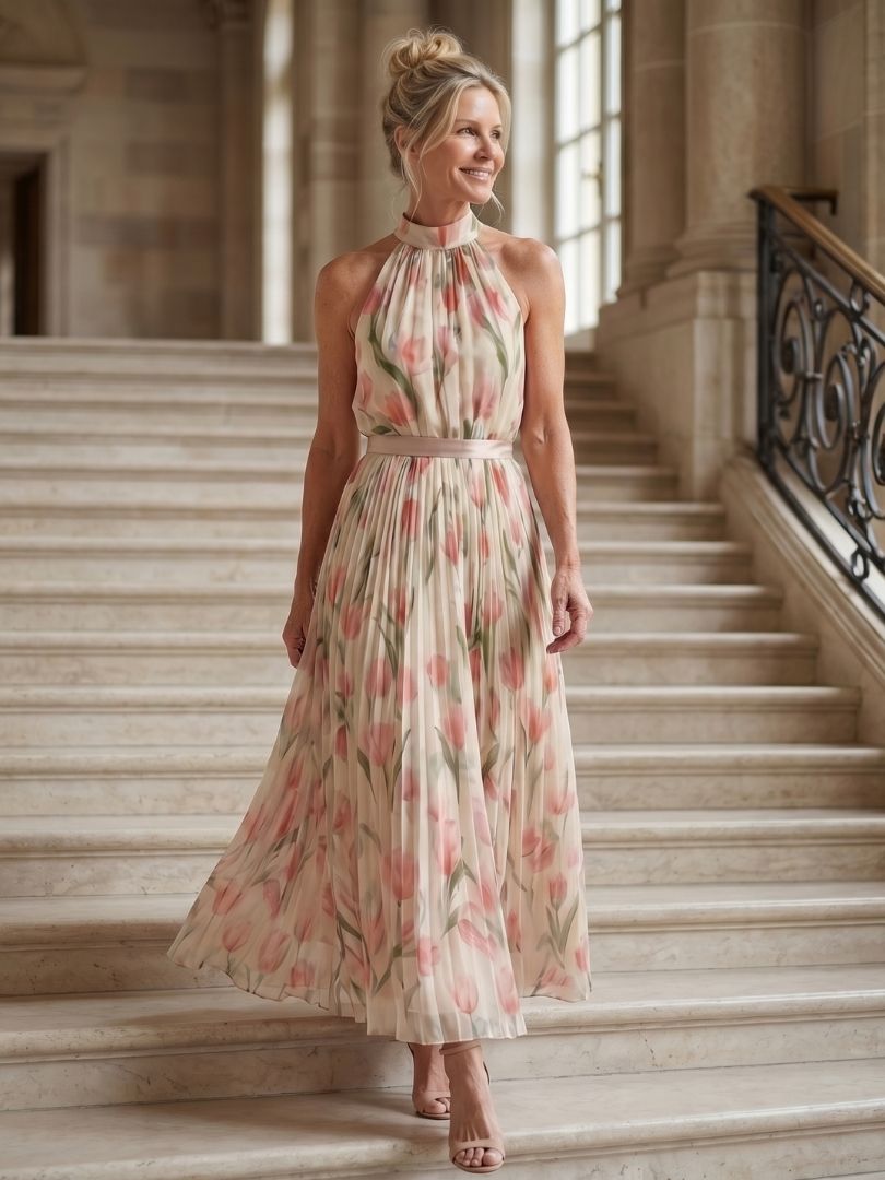 Aurelle | Abito Midi Floreale con Collo All'Incontro