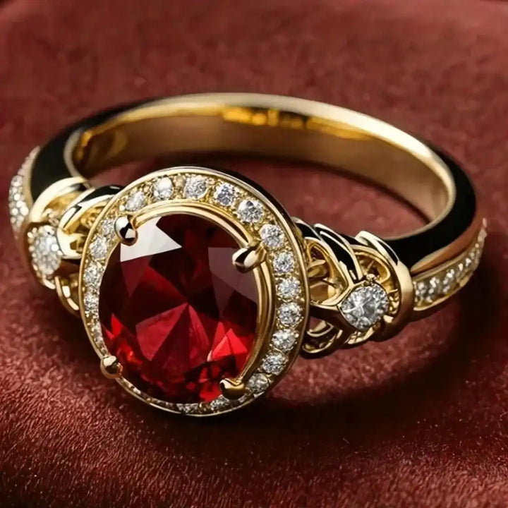 Anello Dichiarativo con Nodo Halo in Rubino