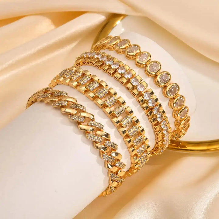Set di Bracciali Regolabili in Cubic Zirconia Dorata