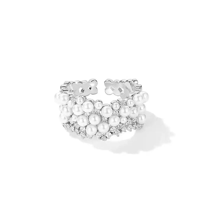Anello Vintage Regolabile in Perle e Zirconia