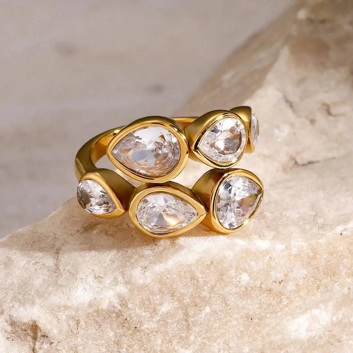 Anello a Cluster a Goccia con Cinque Pietre