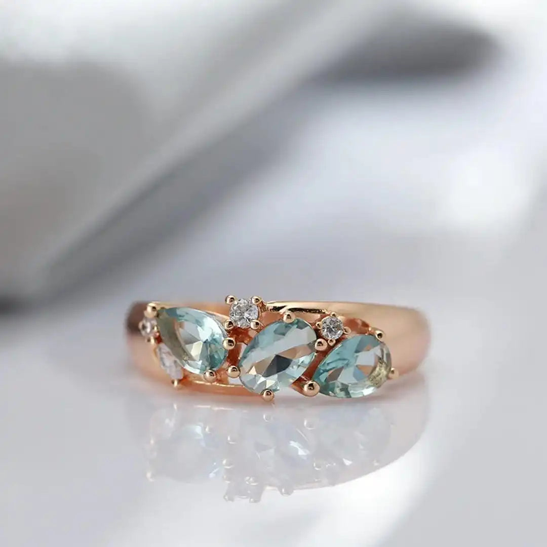 Anello Vintage in Oro Rosa con Zircone Blu