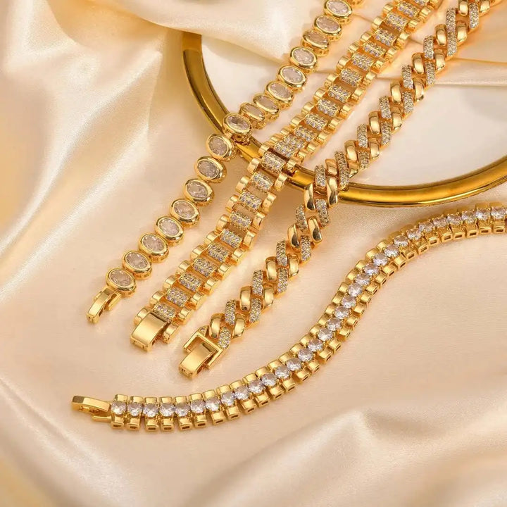 Set di Bracciali Regolabili in Cubic Zirconia Dorata