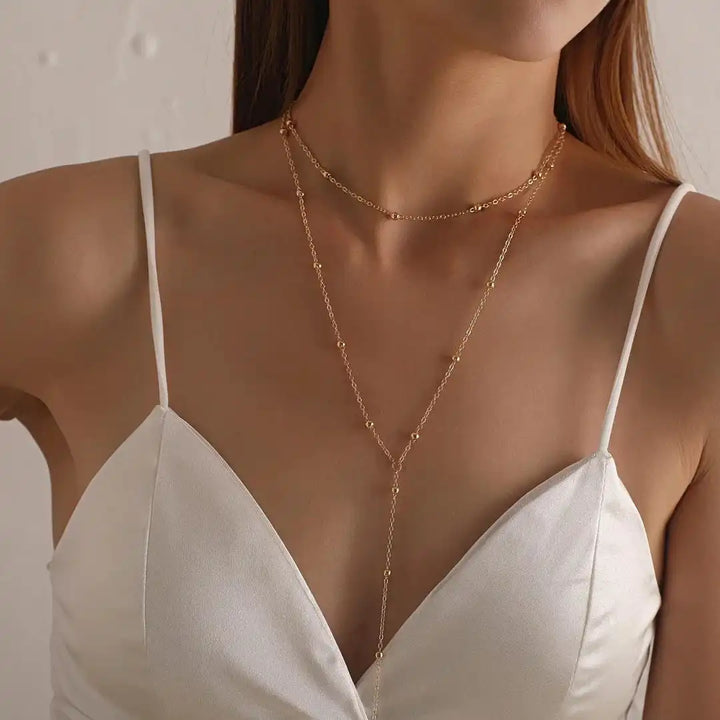 Collana con Perline a Frange Doppia Strato Oro