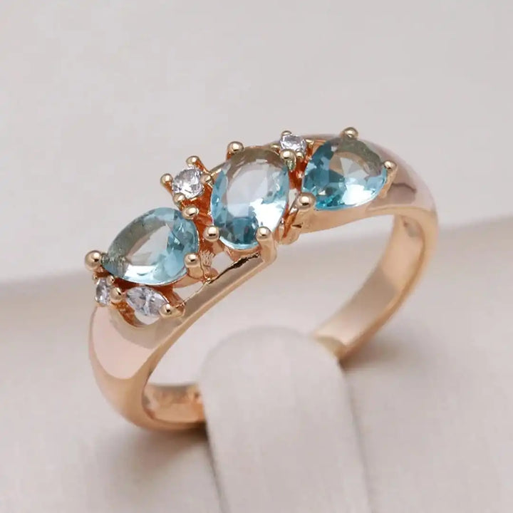 Anello Vintage in Oro Rosa con Zircone Blu