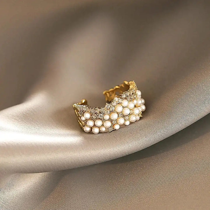 Anello Vintage Regolabile in Perle e Zirconia