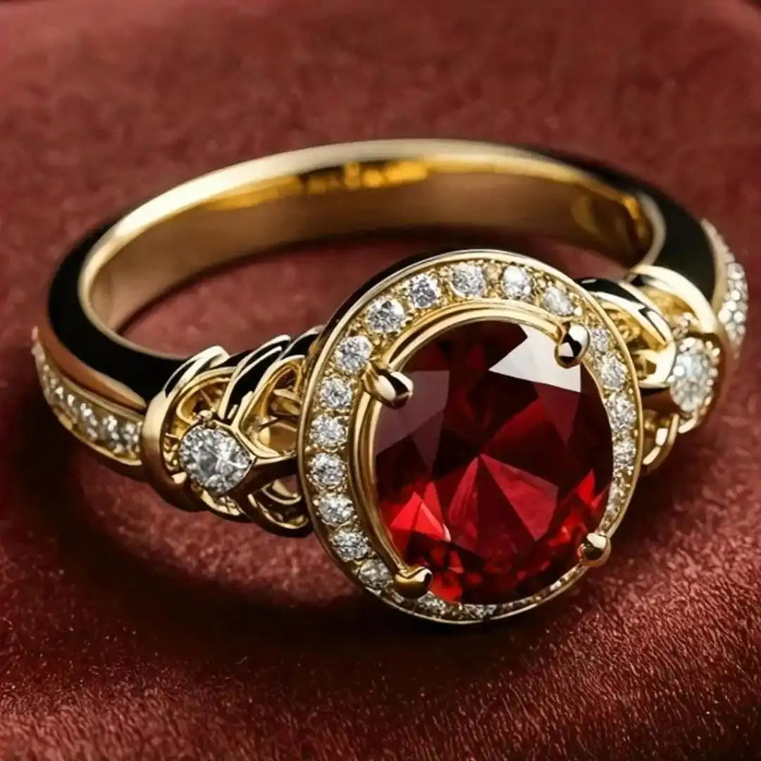 Anello Dichiarativo con Nodo Halo in Rubino