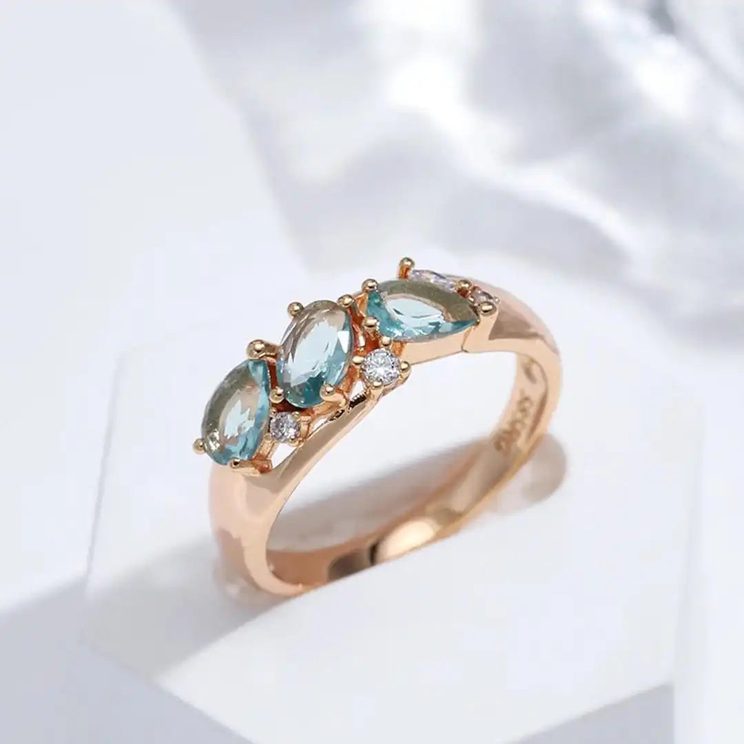 Anello Vintage in Oro Rosa con Zircone Blu