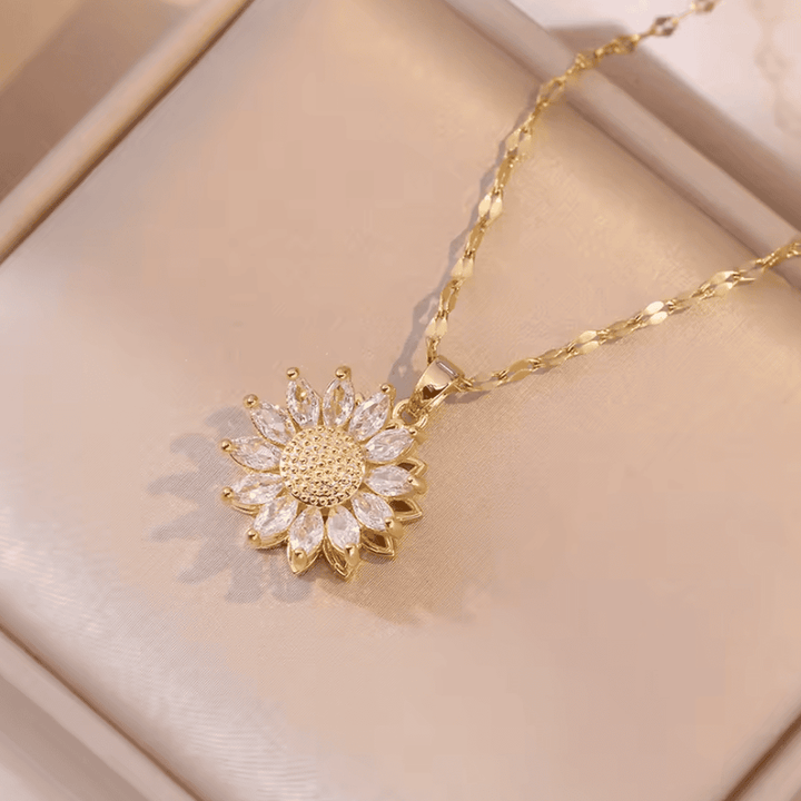 Set di collana e orecchini in zirconio argento trendy a forma di girasole