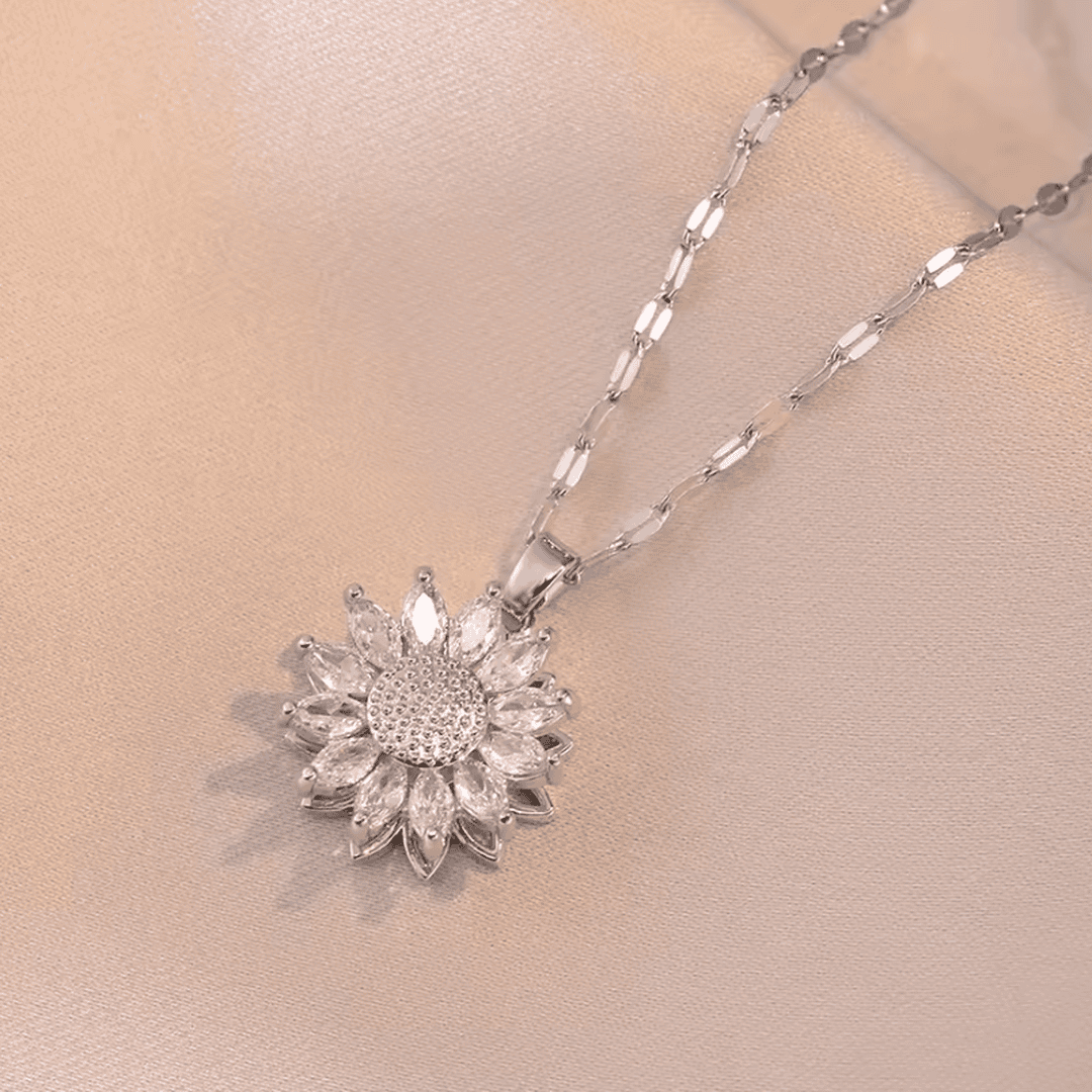 Set di collana e orecchini in zirconio argento trendy a forma di girasole
