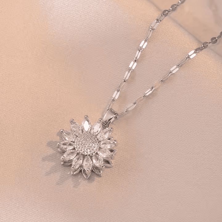 Set di collana e orecchini in zirconio argento trendy a forma di girasole