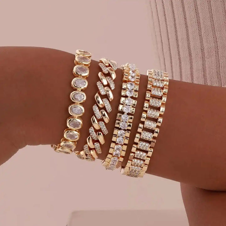 Set di Bracciali Regolabili in Cubic Zirconia Dorata