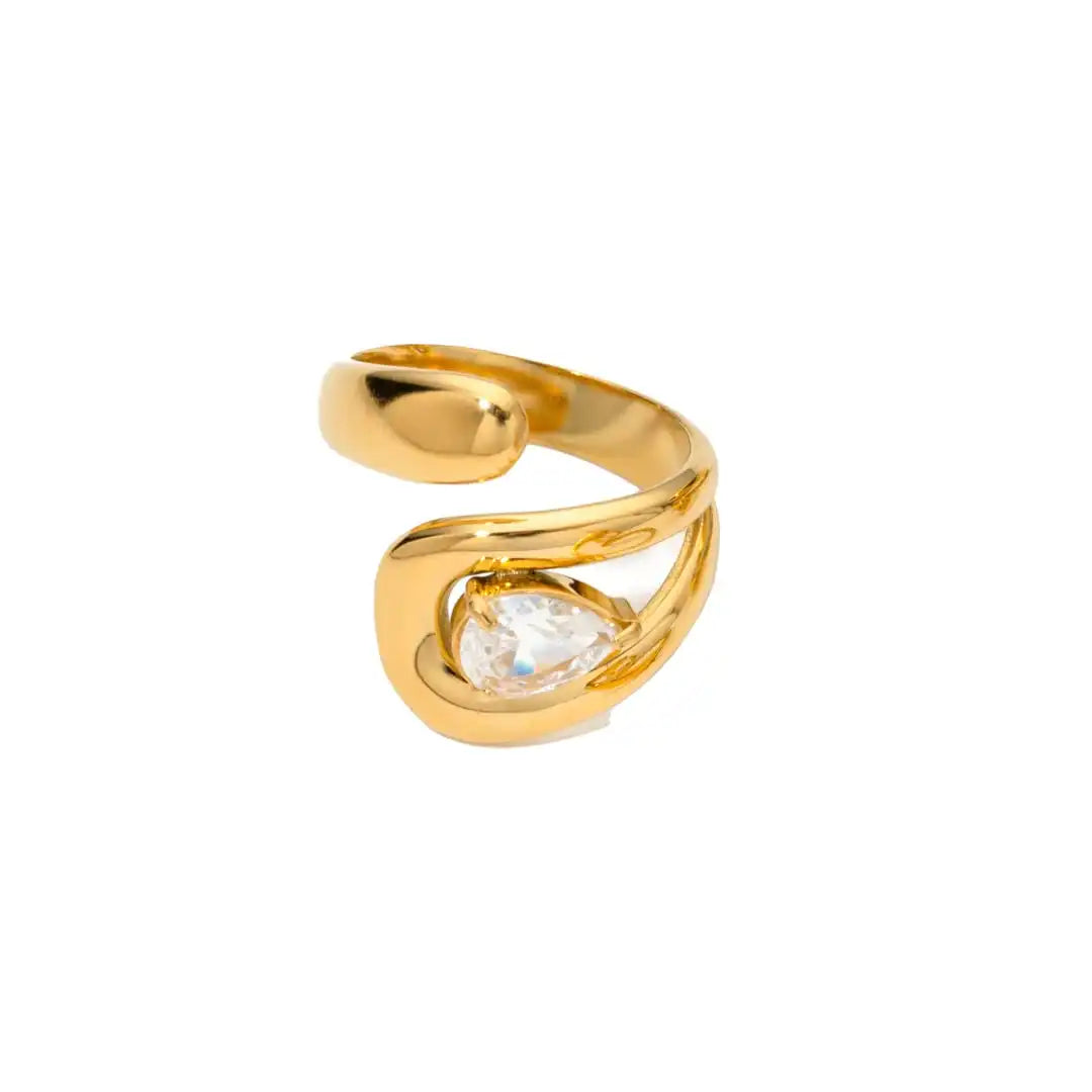 Anello in Zirconia a Goccia d'Acqua in Oro Senza Tempo